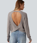 Round Neck Long Sleeve Cut-Out Back Casual Jumper — Crushed Rock — view 5