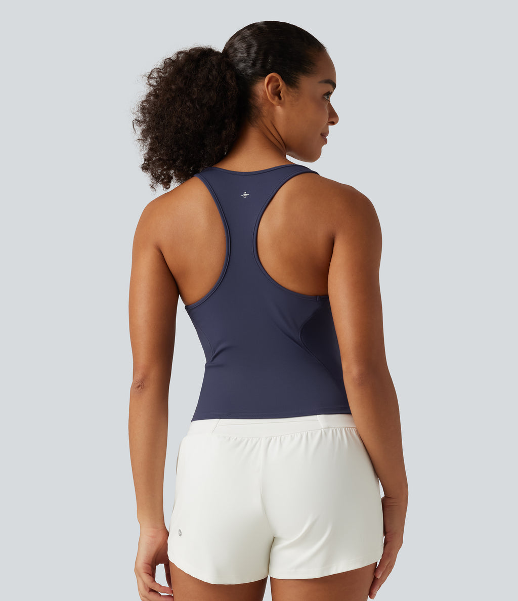 Plush Square Neck Racerback Yoga Tank Top — Peacoat — view 2