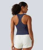 Plush Square Neck Racerback Yoga Tank Top — Peacoat — view 2