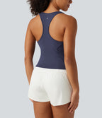 Plush Square Neck Racerback Yoga Tank Top — Peacoat — view 5