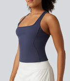 Plush Square Neck Racerback Yoga Tank Top — Peacoat — view 6