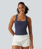 Plush Square Neck Racerback Yoga Tank Top — Peacoat — view 4