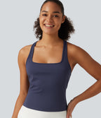 Plush Square Neck Racerback Yoga Tank Top — Peacoat — view 1