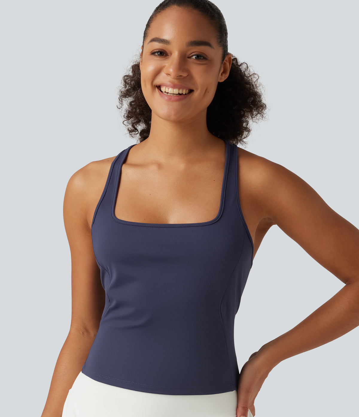 Plush Square Neck Racerback Yoga Tank Top — Peacoat — view 1