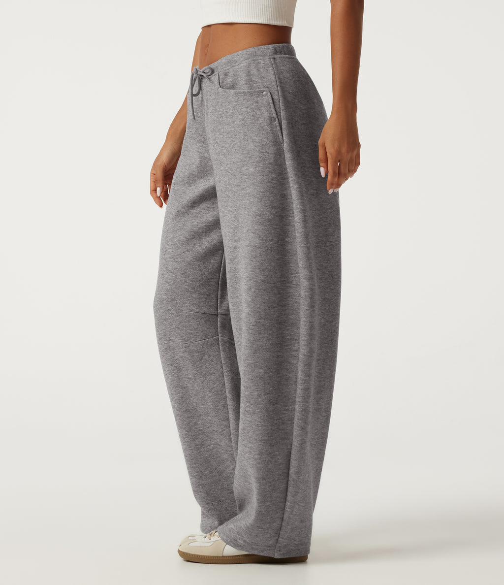 Mid Rise Drawstring Barrel Leg Casual Sweatpants with Pockets — Fog Gray — view 3