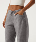Mid Rise Drawstring Barrel Leg Casual Sweatpants with Pockets — Fog Gray — view 4