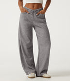 Mid Rise Drawstring Barrel Leg Casual Sweatpants with Pockets — Fog Gray — view 1