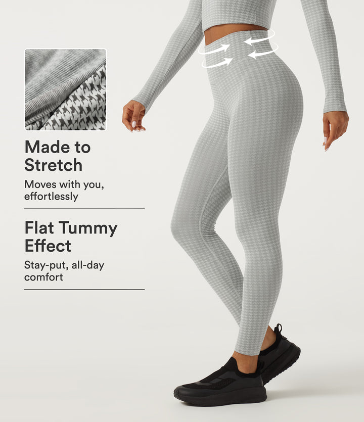 High Waisted Tummy Control Houndstooth Yoga Leggings — Fog Grey Stripe — view 1