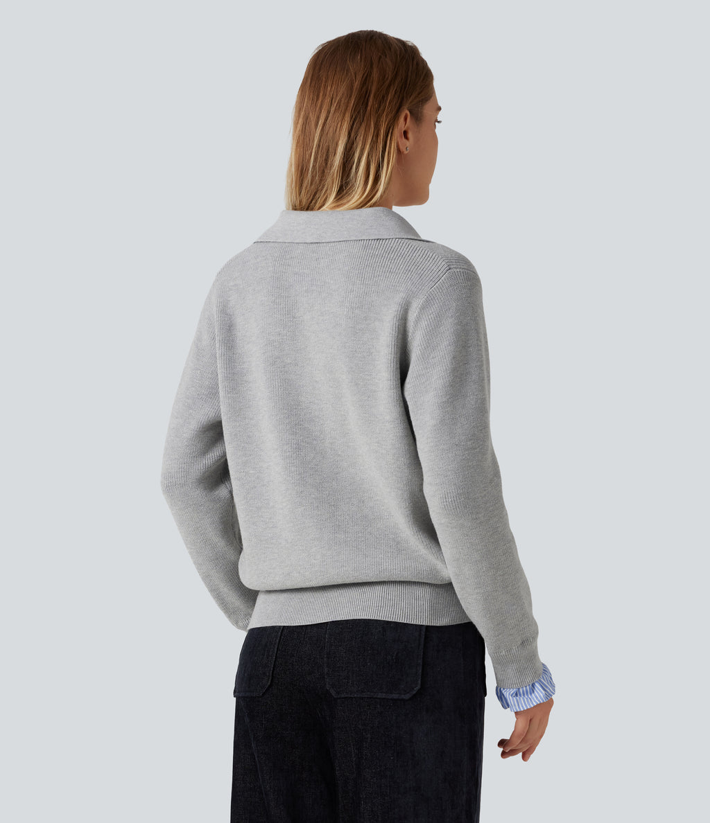 Collared V Neck Long Sleeve 2-in-1 Work Jumper — Fog Gray — view 2