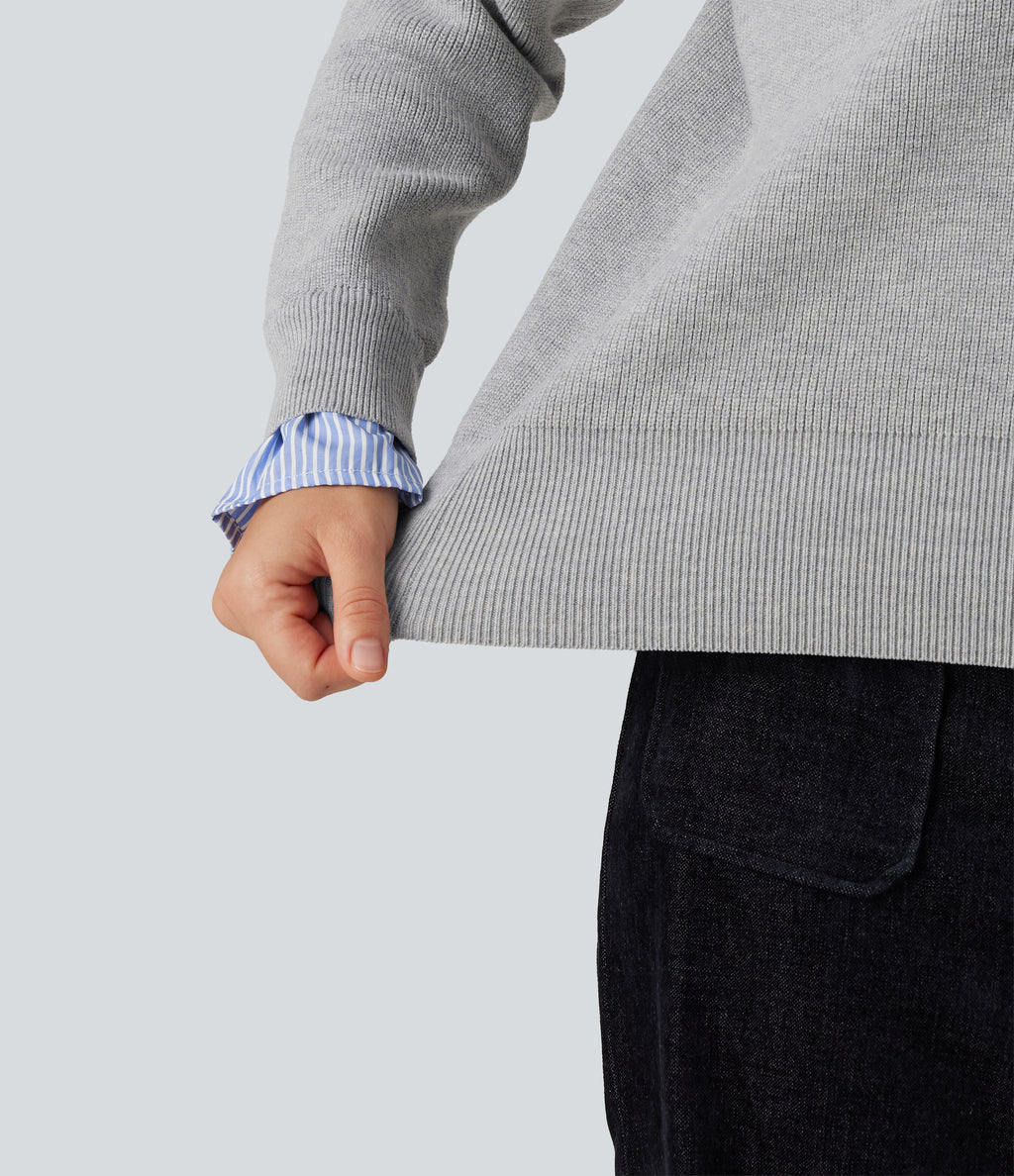 Collared V Neck Long Sleeve 2-in-1 Work Jumper — Fog Gray — view 7