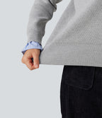 Collared V Neck Long Sleeve 2-in-1 Work Jumper — Fog Gray — view 7