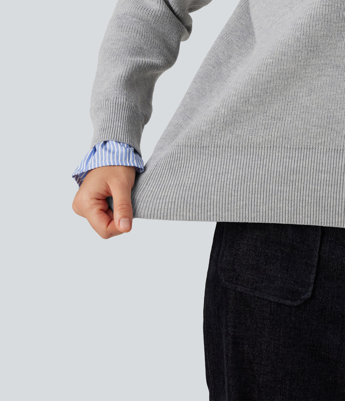 Collared V Neck Long Sleeve 2-in-1 Work Jumper — Fog Gray — view 7