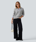 Collared V Neck Long Sleeve 2-in-1 Work Jumper — Fog Gray — view 8