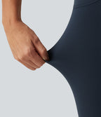 High Waisted Butt Lifting Flare Yoga Leggings with Pockets — Midnight Blue — view 7