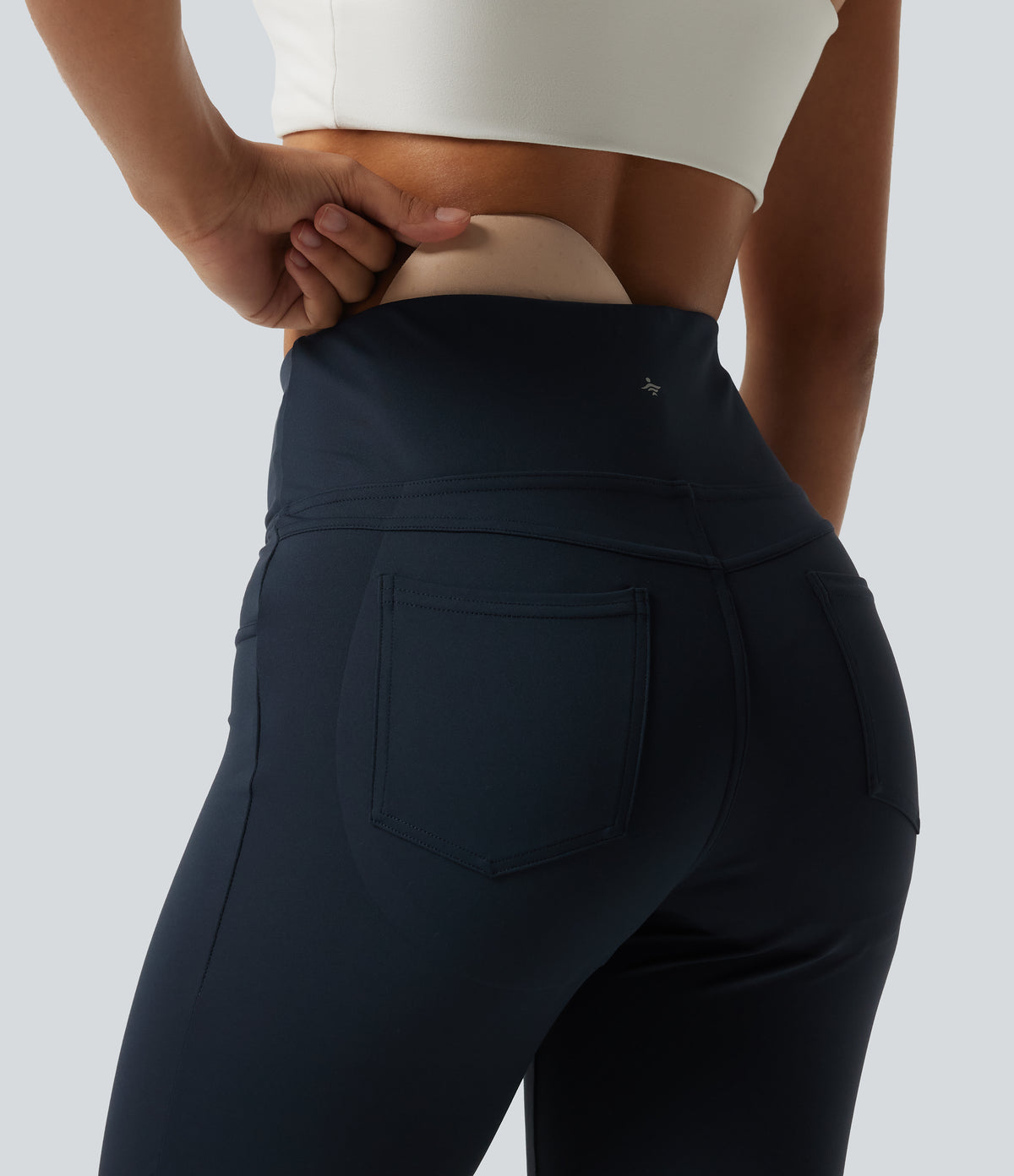 High Waisted Butt Lifting Flare Yoga Leggings with Pockets — Midnight Blue — view 6