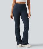 High Waisted Butt Lifting Flare Yoga Leggings with Pockets — Midnight Blue — view 2