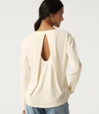 Round Neck Long Sleeve Cut-Out Back Casual Sports Top — Halo Linen — view 1