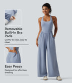 Airy U Neck Crisscross Back InstantCool Dance Jumpsuit with Built-in Bra and Pockets-Edition — Light Grey Blue — view 1