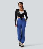 High Waisted Tummy Control Fleece Dance Joggers with Pockets — Beaucoup Blue — view 7