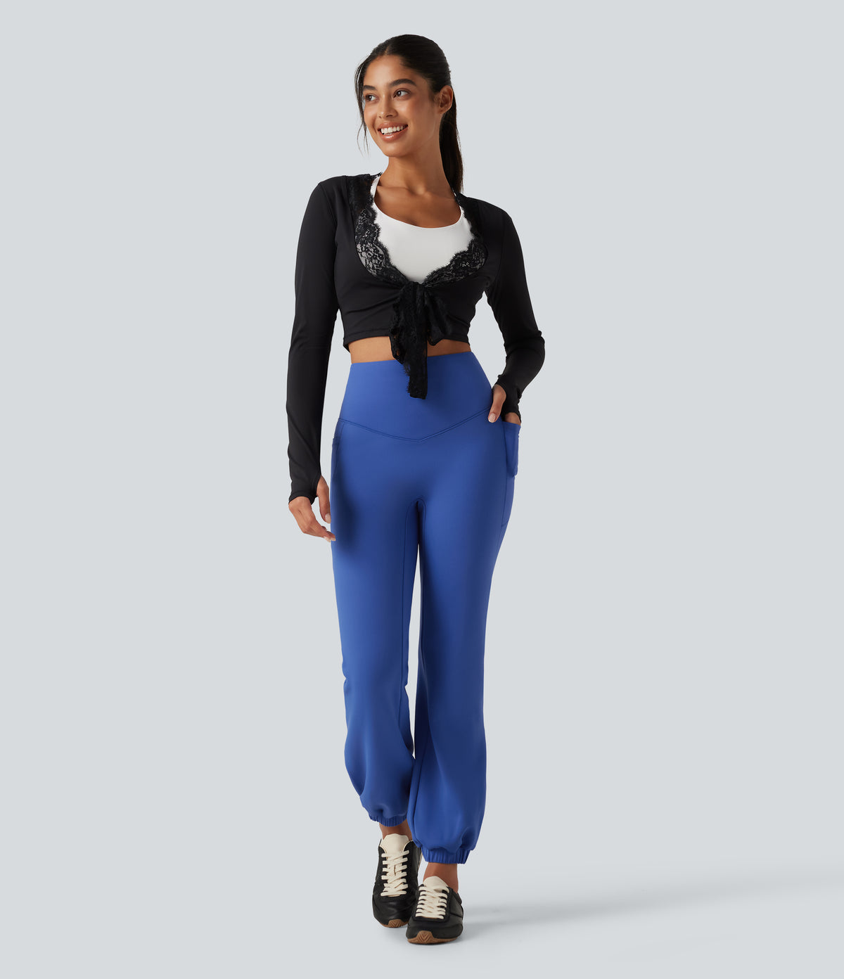 High Waisted Tummy Control Fleece Dance Joggers with Pockets — Beaucoup Blue — view 7
