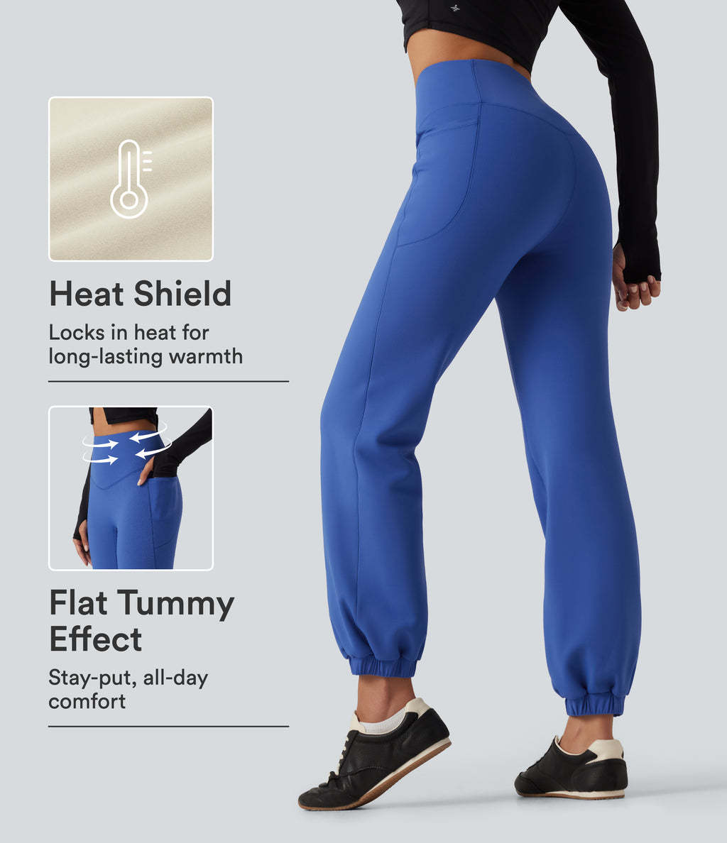 High Waisted Tummy Control Fleece Dance Joggers with Pockets — Beaucoup Blue — view 1