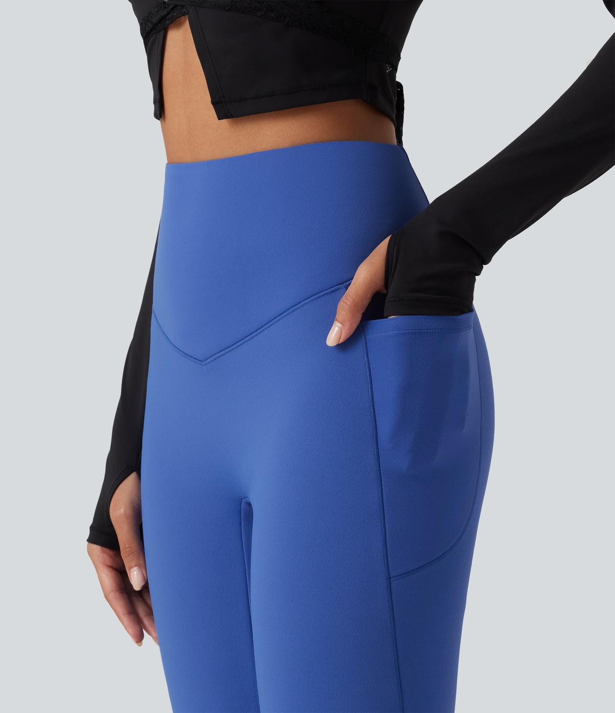 High Waisted Tummy Control Fleece Dance Joggers with Pockets — Beaucoup Blue — view 5