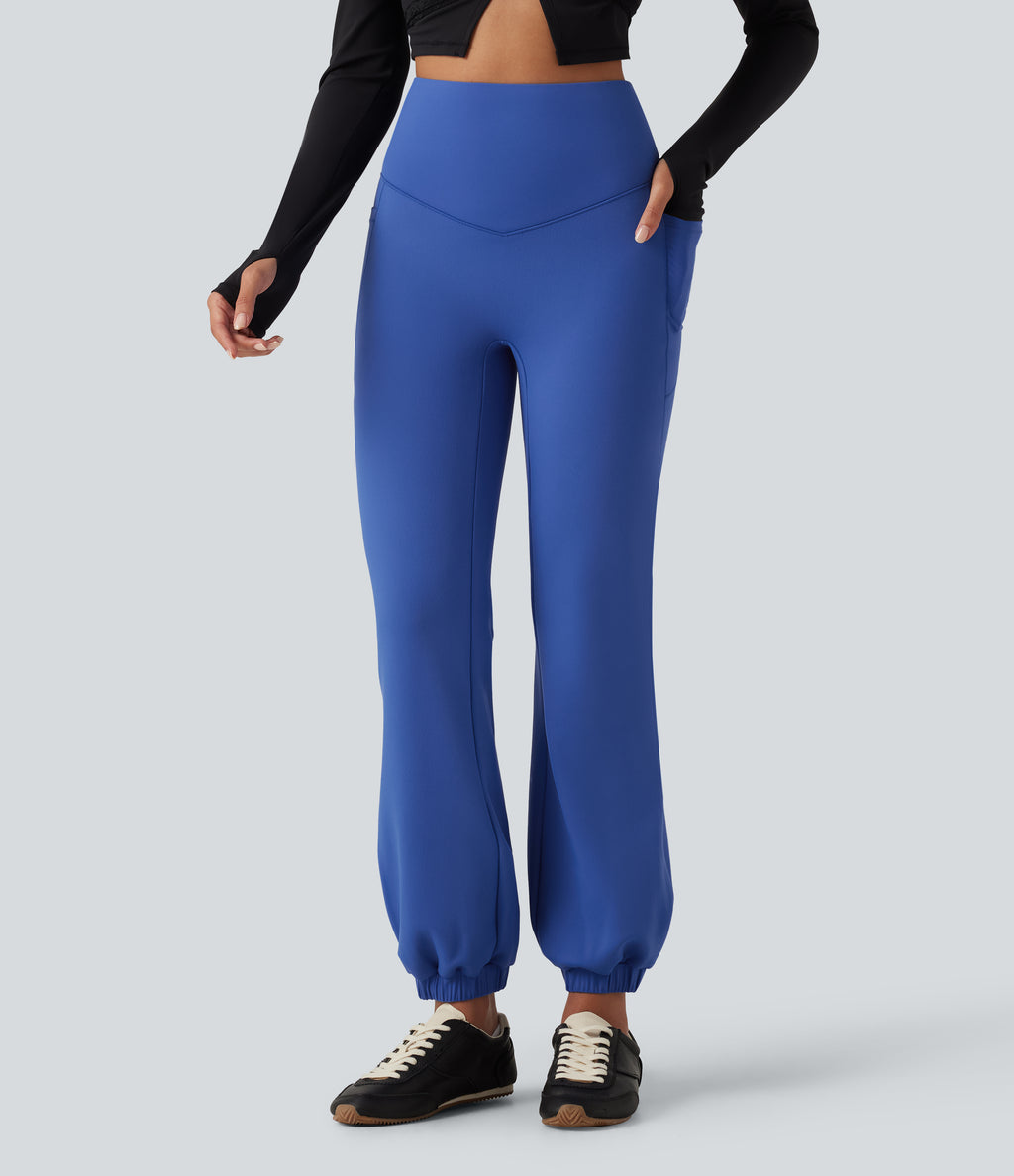 High Waisted Tummy Control Fleece Dance Joggers with Pockets — Beaucoup Blue — view 2