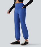 High Waisted Tummy Control Fleece Dance Joggers with Pockets — Beaucoup Blue — view 3