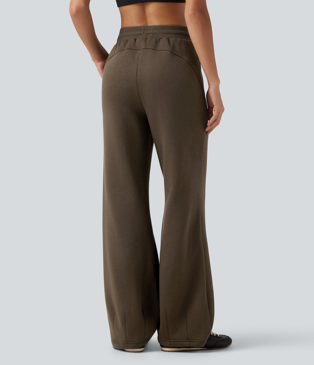Mid Rise Drawstring Bootcut Fleece Casual Sweatpants with Pockets — Rain Drum — view 2