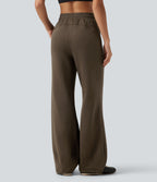 Mid Rise Drawstring Bootcut Fleece Casual Sweatpants with Pockets — Rain Drum — view 2