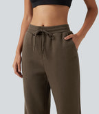 Mid Rise Drawstring Bootcut Fleece Casual Sweatpants with Pockets — Rain Drum — view 4