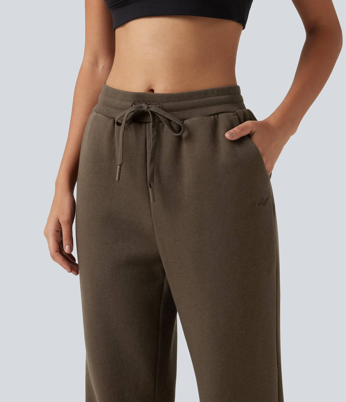 Mid Rise Drawstring Bootcut Fleece Casual Sweatpants with Pockets — Rain Drum — view 4