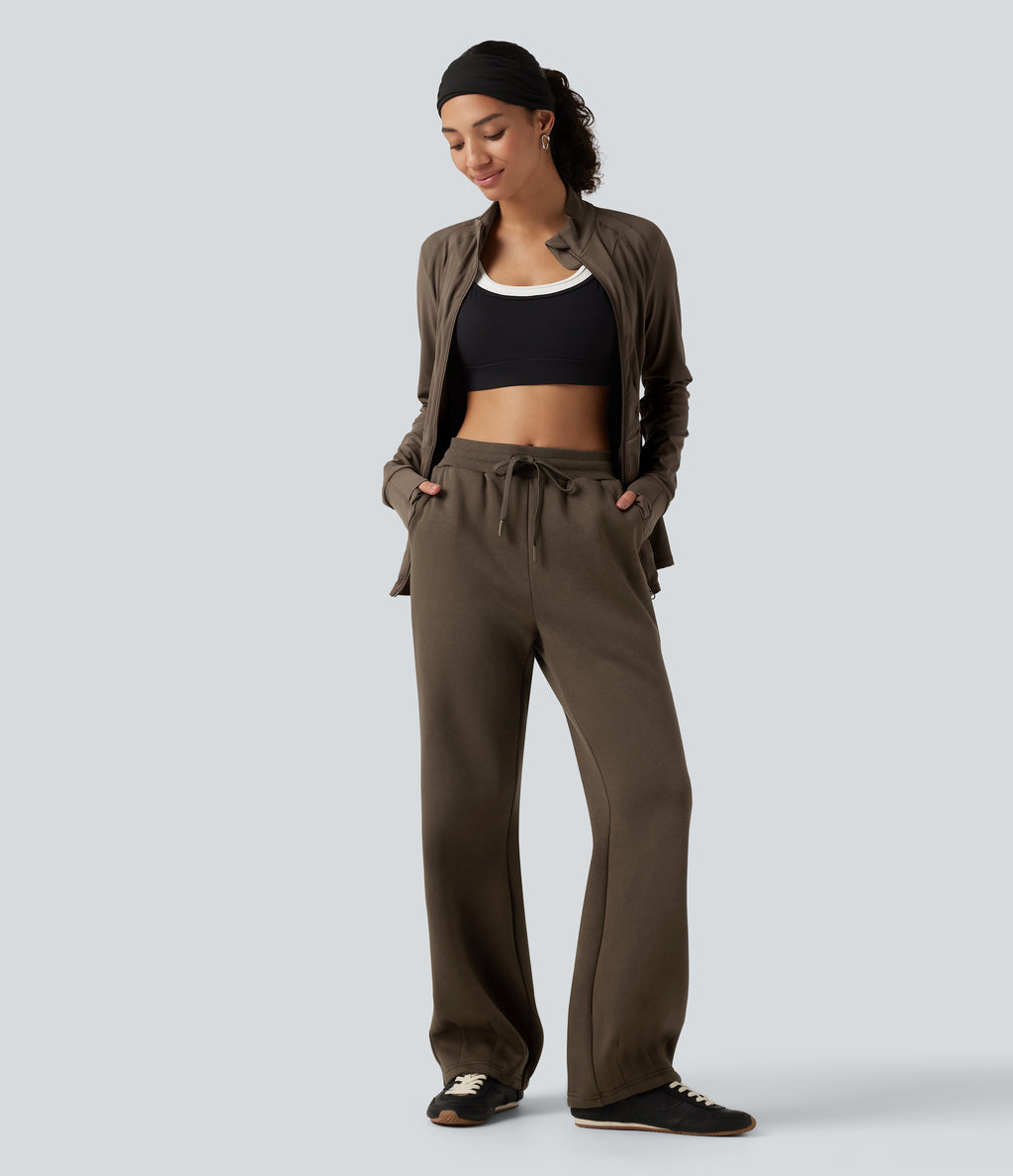 Mid Rise Drawstring Bootcut Fleece Casual Sweatpants with Pockets — Rain Drum — view 7