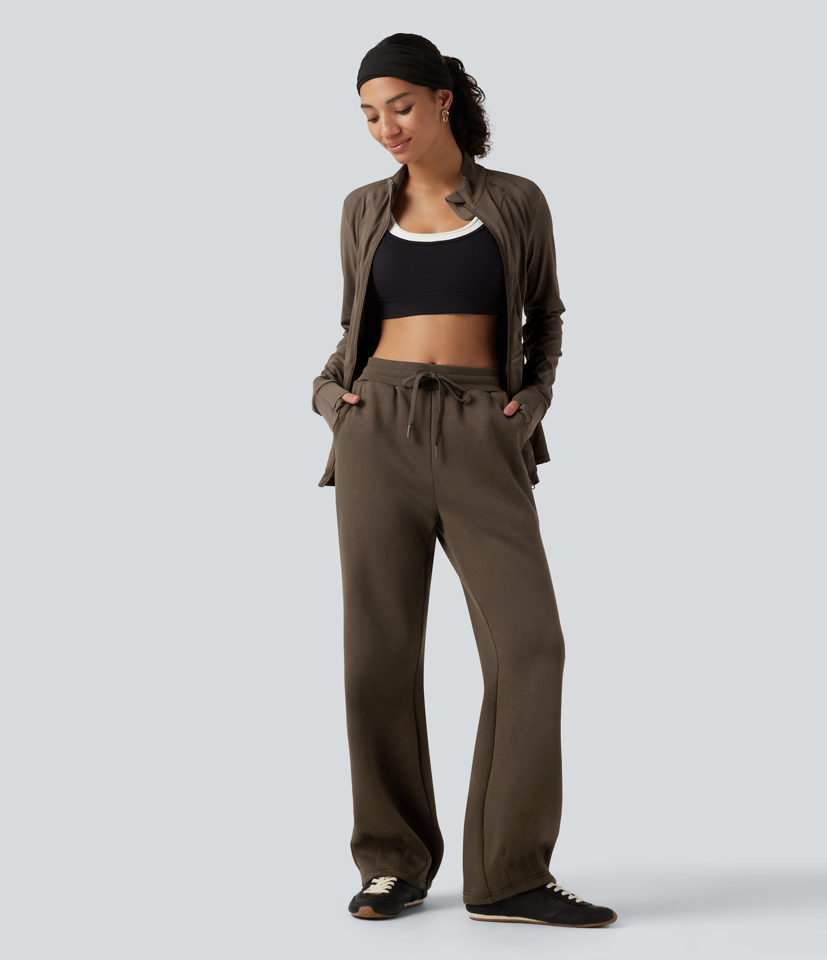 Mid Rise Drawstring Bootcut Fleece Casual Sweatpants with Pockets — Rain Drum — view 7