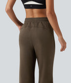 Mid Rise Drawstring Bootcut Fleece Casual Sweatpants with Pockets — Rain Drum — view 5