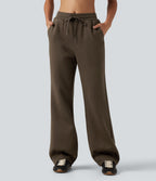 Mid Rise Drawstring Bootcut Fleece Casual Sweatpants with Pockets — Rain Drum — view 1