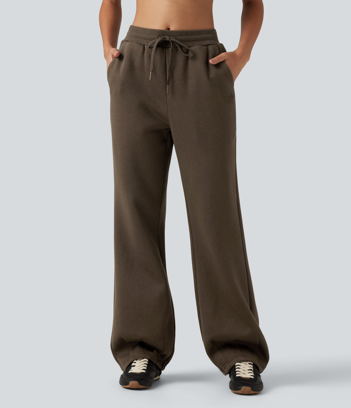 Mid Rise Drawstring Bootcut Fleece Casual Sweatpants with Pockets — Rain Drum — view 1