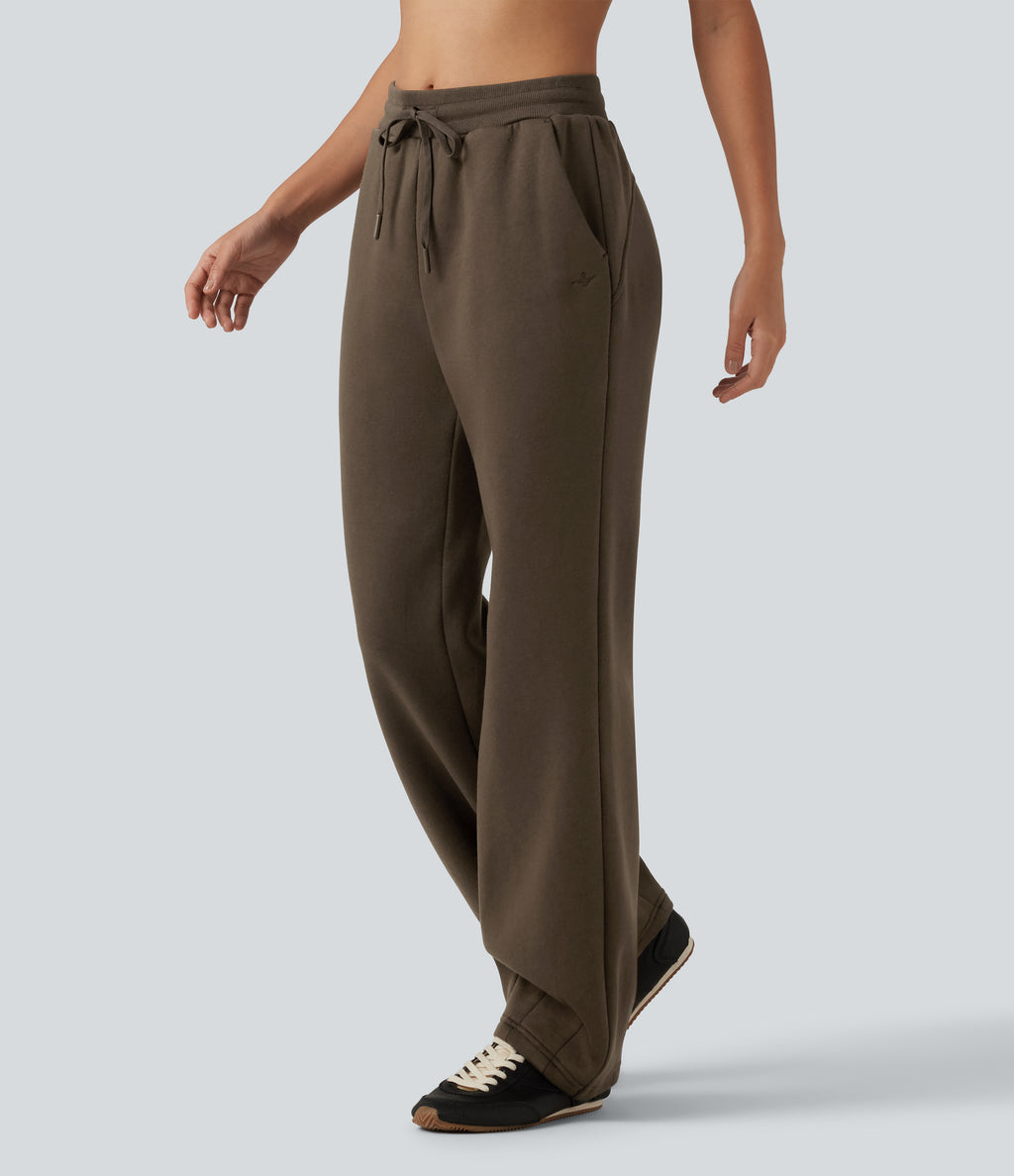 Mid Rise Drawstring Bootcut Fleece Casual Sweatpants with Pockets — Rain Drum — view 3