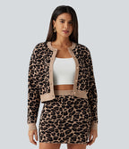 Round Neck Long Sleeve Leopard Print Casual Cardigan — Black Coffee Leopard Print — view 4