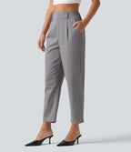 High Waisted Tapered Work Chino Cotton Trousers with Pockets — Gull — view 3