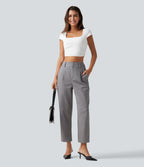 High Waisted Tapered Work Chino Cotton Trousers with Pockets — Gull — view 6