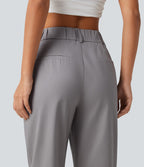High Waisted Tapered Work Chino Cotton Trousers with Pockets — Gull — view 5