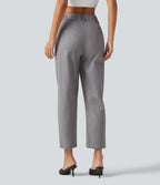 High Waisted Tapered Work Chino Cotton Trousers with Pockets — Gull — view 2