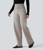High Waisted Straight Leg Lounge Sweater Trousers — Mica Gray Denim — view 3