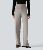 High Waisted Straight Leg Lounge Sweater Trousers — Mica Gray Denim — view 1