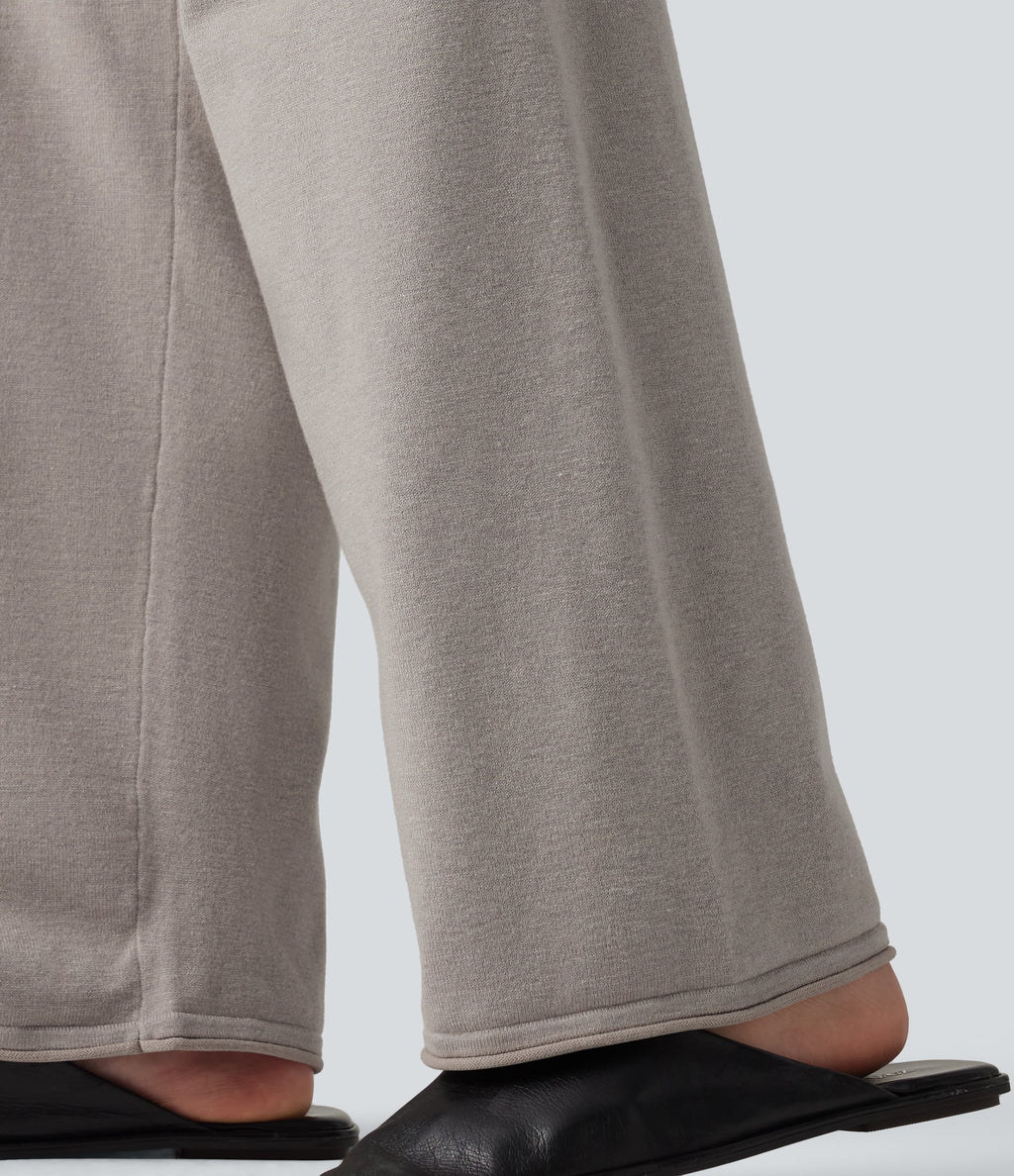 High Waisted Straight Leg Lounge Sweater Trousers — Mica Gray Denim — view 5