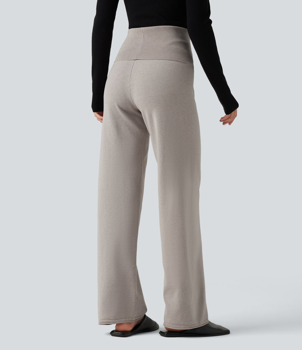 High Waisted Straight Leg Lounge Sweater Trousers — Mica Gray Denim — view 2