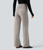 High Waisted Straight Leg Lounge Sweater Trousers — Mica Gray Denim — view 2
