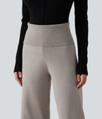 High Waisted Straight Leg Lounge Sweater Trousers — Mica Gray Denim — view 4