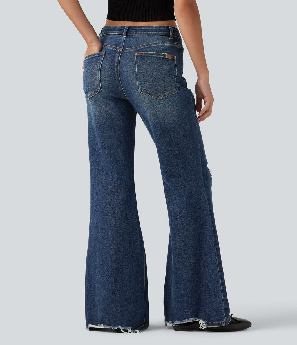 Low Rise Casual Flare Jeans with Pockets — Tide Blue Denim — view 2